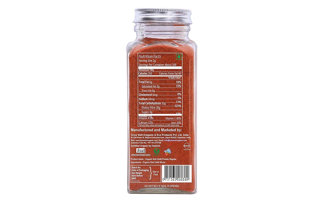 Bytewise Organic Red Chilli Powder Regular    Bottle  228 grams